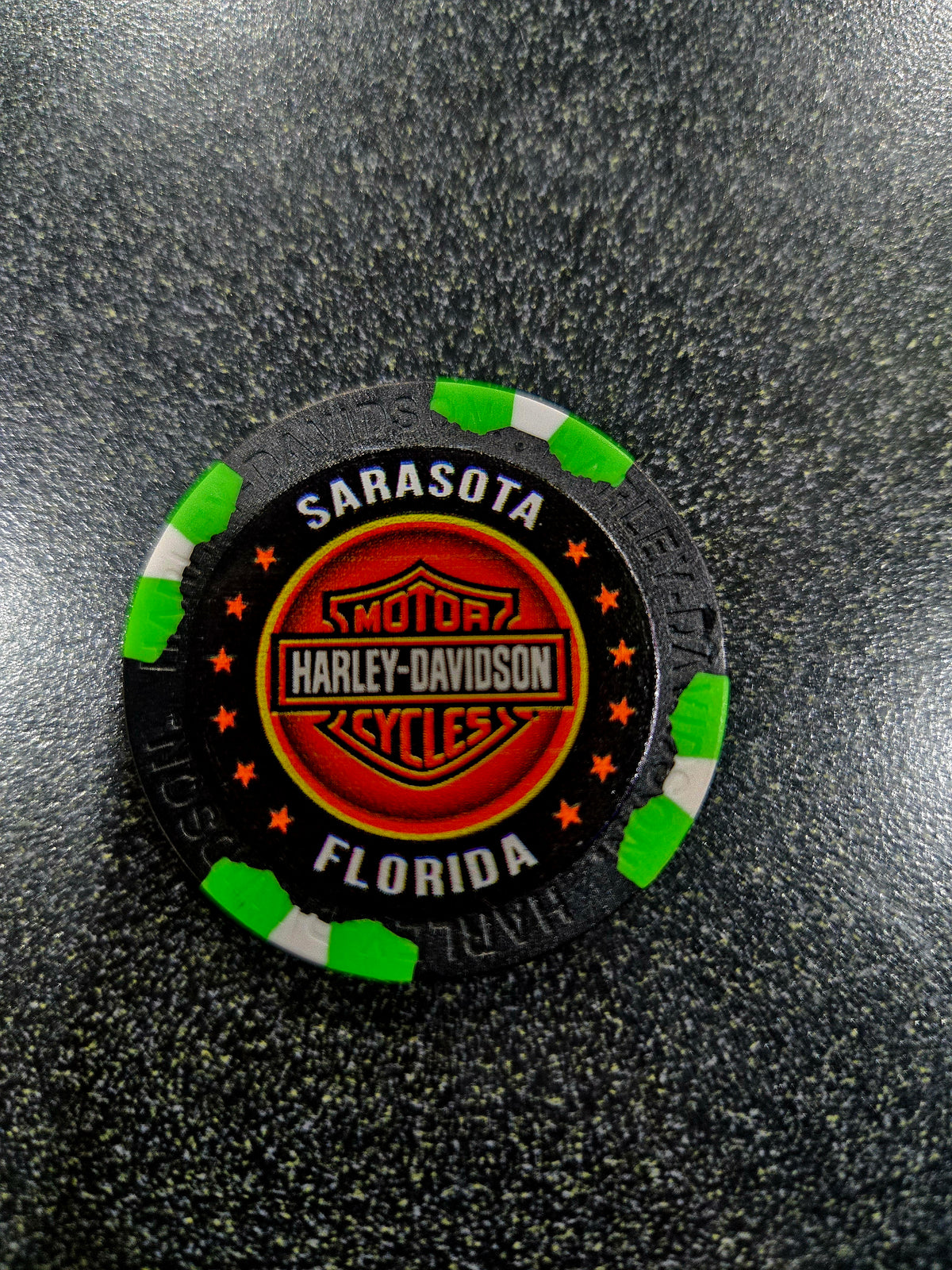 GREEN/BLACK SIESTA KEY ADRENALINE HARLEY-DAVIDSON POKER CHIP