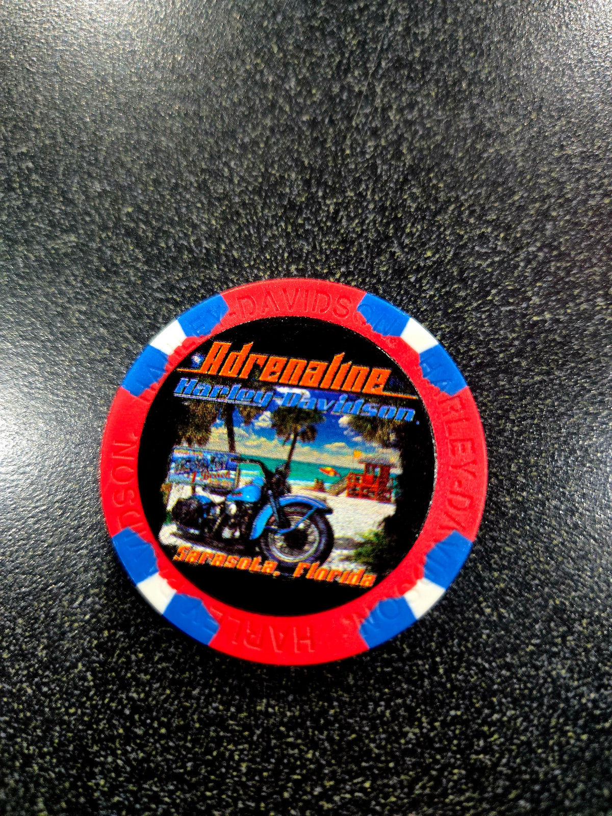 RED/BLUE SIESTA KEY ADRENALINE HARLEY-DAVIDSON POKER CHIP