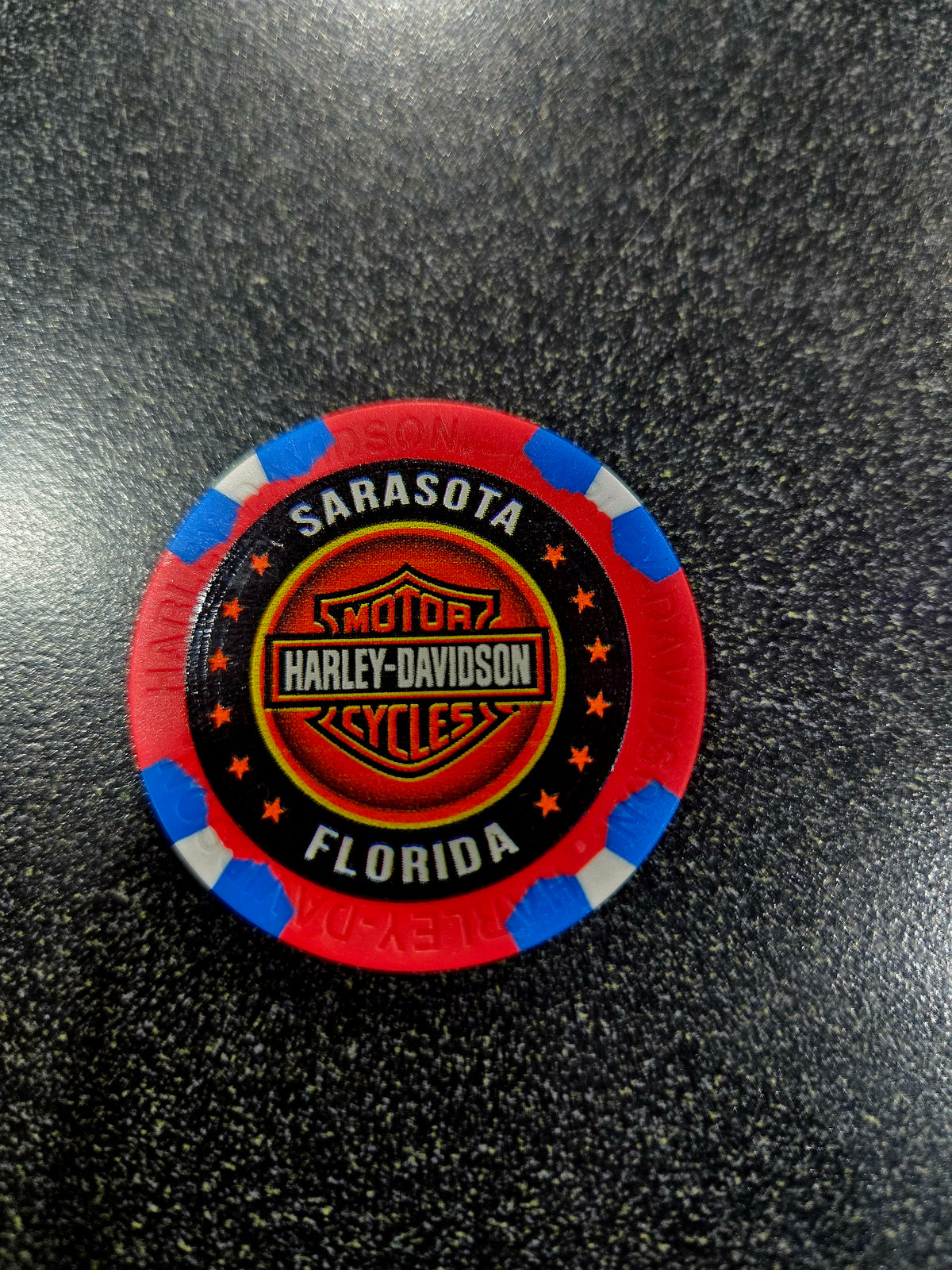 RED/BLUE SIESTA KEY ADRENALINE HARLEY-DAVIDSON POKER CHIP
