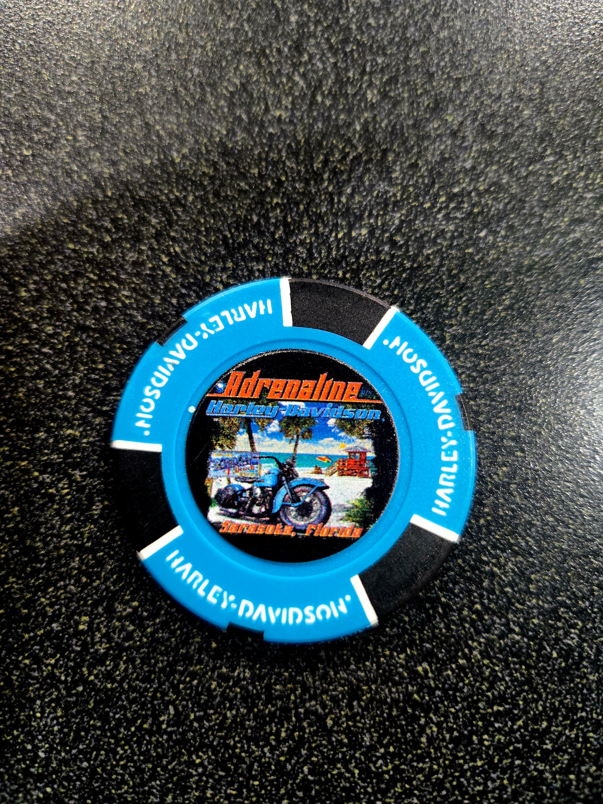 LIGHT BLUE SIESTA KEY ADRENALINE HARLEY-DAVIDSON POKER CHIP