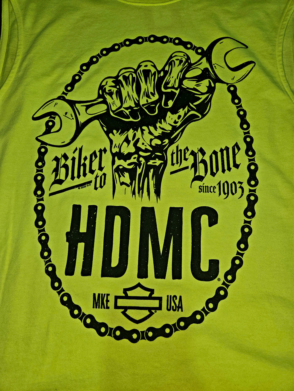 BIKER TO THE BONE HI VIZ SLEEVELESS TEE